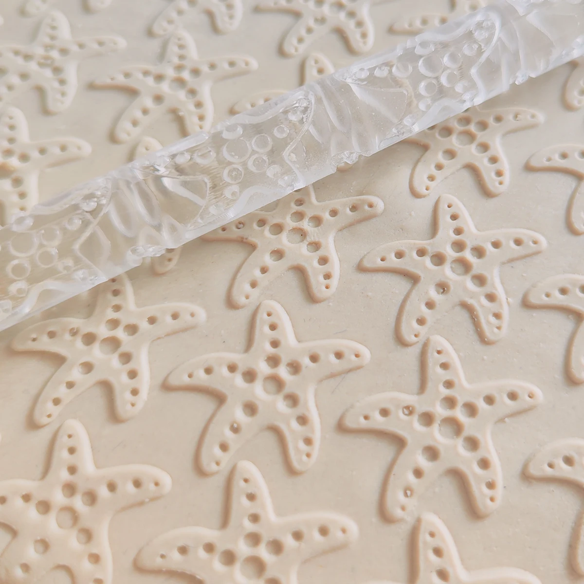 Non-Stick Embossed Engraved Rolling Pin for Cookies, Fondant Roller Cake, Kitchen Decorating Tools, Clay Art Projects starfish