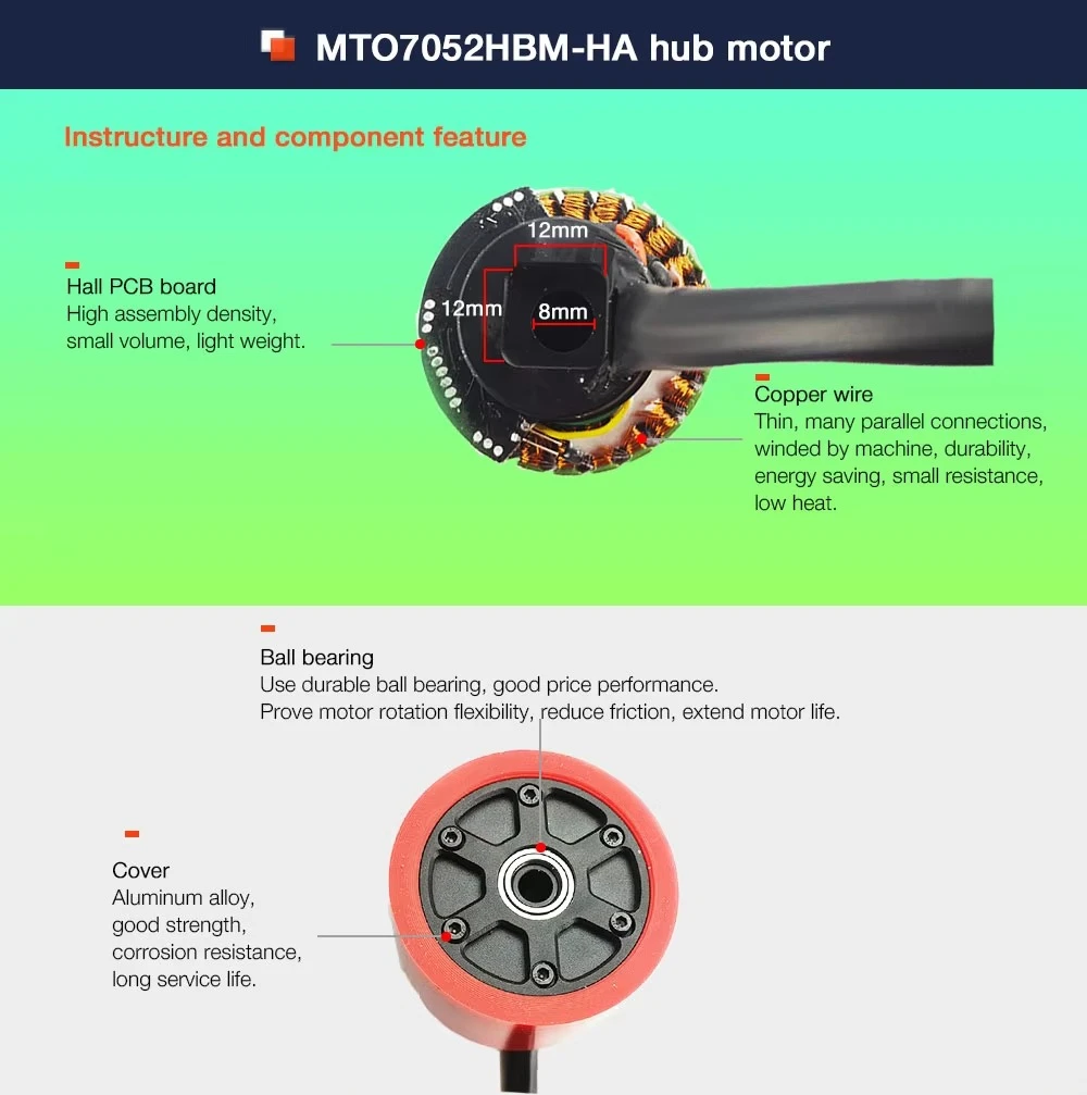 

Мотор-колесо 7052 60KV 70 мм с красной полиуретановой шиной для электрического лонгборда/электроскейта с датчиком Холла, бесщеточный приводной двигатель