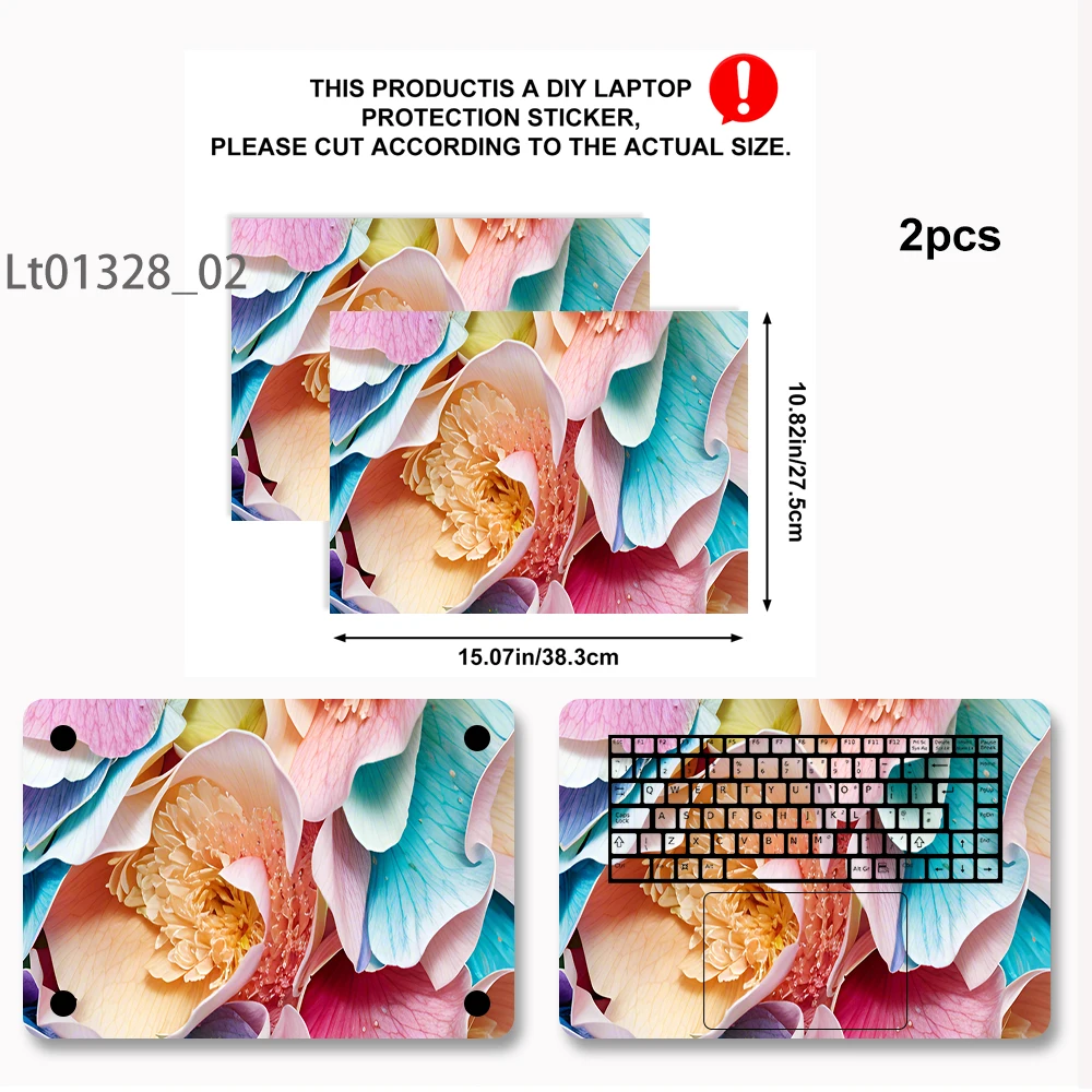 Floral Fluid Art Laptop Skin Sticker, Waterproof Vinyl Decal for 12-17 inch MacBook HP Lenovo Dell Notebook