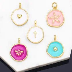 OCESRIO Trendy Multicolor Enamel Heart Cross Pendant for Necklace Copper Gold Plated Star Bee Jewelry Making Supplies pdta969