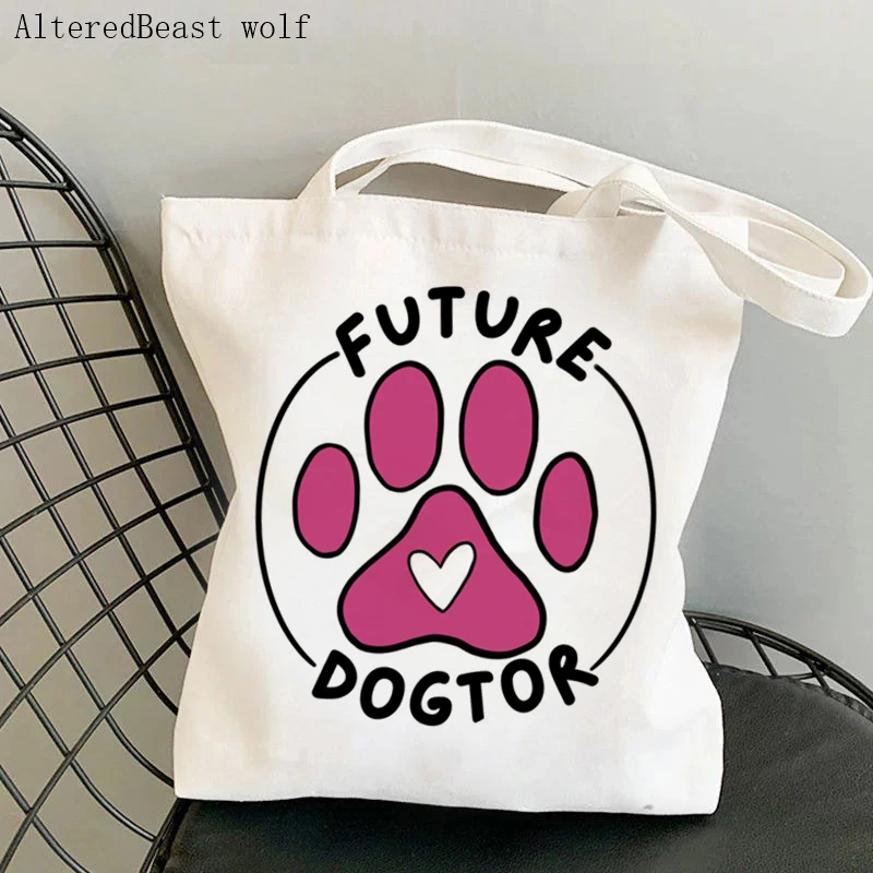 

Women Shopper bag dog paw Future dogtor Veterinary Medicine nurse Bag Harajuku Shopping Canvas teacher Bag girl Tote Lady Bag