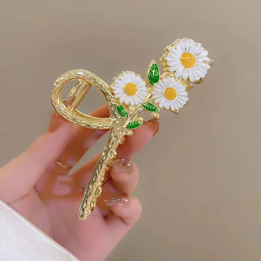 Luxe Zwarte Metalen Bloem Haarklauw Clips Paardenstaart Grijp Haarspeldjes Voor Vrouw Haarspelden Meisje Haaraccessoires Hoofdtooi