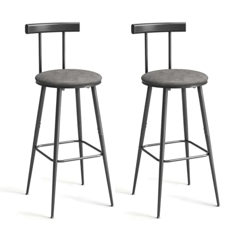 

Bar Stools, Set of 2 High Kitchen Barstools, Bar Chairs with Backrest and Footrest, Industrial Counter Stools with PU Soft seat