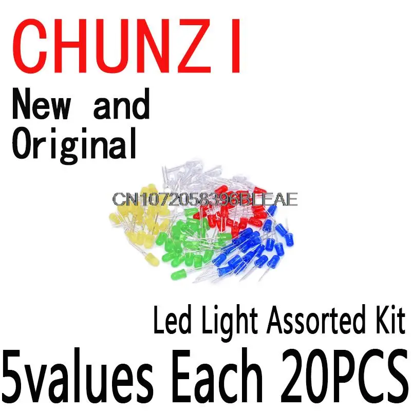 100PCS F5 Led Diode 5MM Light Assorted Kit Green Blue White Yellow Red Component Diy Kit 5mm