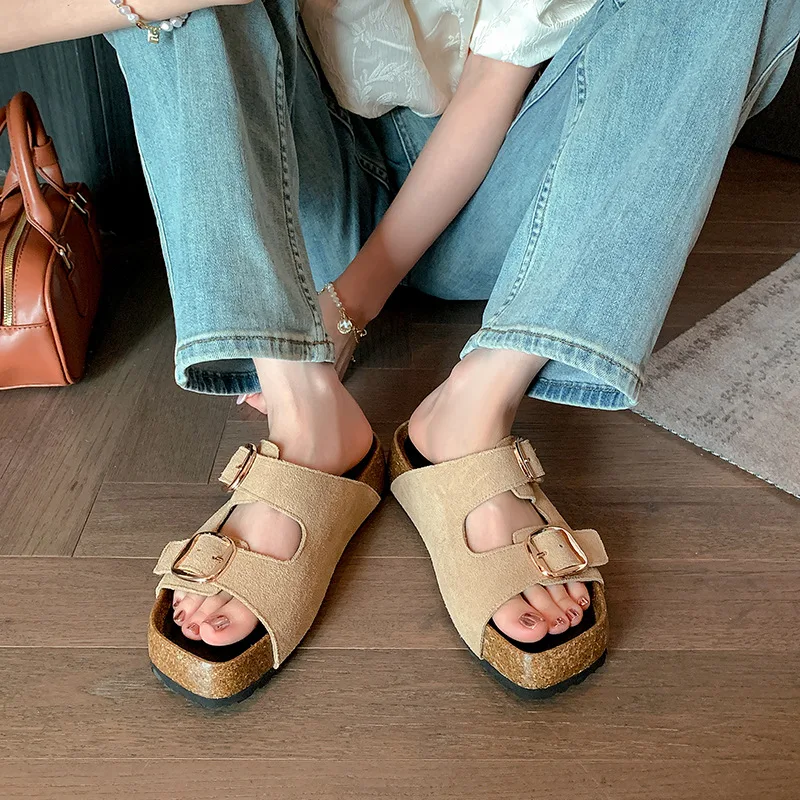 JOZHAMTA Size 34-40 Women Wedges Slippers Real Leather Casual Beach Platform Slides Summer Shoes 2025 Daily Mid Heels Sandals