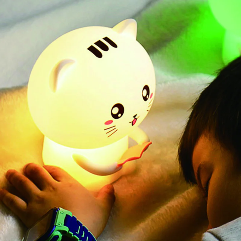 Veilleuse en silicone chat mignon coloré, éclairage doux, lampe de chevet pour enfants, décoration de chambre à coucher, cadeau de vacances