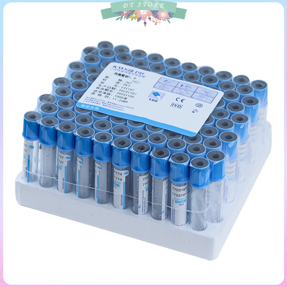 100pcs anticoagulant Blood coagulation sodium citrate plastic tube sterile negative pressure vacuum blue cap PRP tube