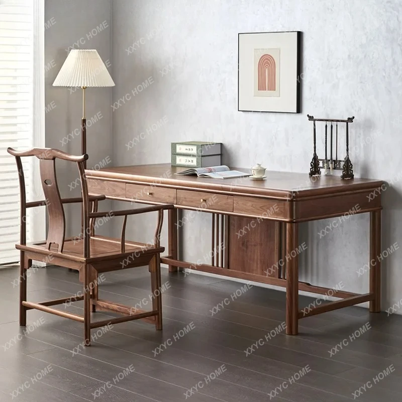 New Chinese black walnut desk all solid wood household calligraphy table painting case study desk writing desk