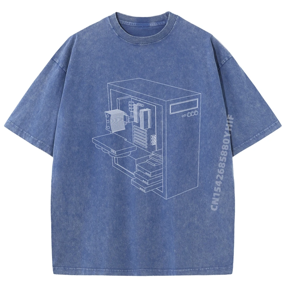 حافظة بناء الكمبيوتر مع وحدة المعالجة المركزية برودة وحدة المعالجة المركزية وحدة معالجة الرسومات Ram Ssd الخ الأسود الجرافيك تي شيرت الرجال الرجعية غسلها تي شيرت #2