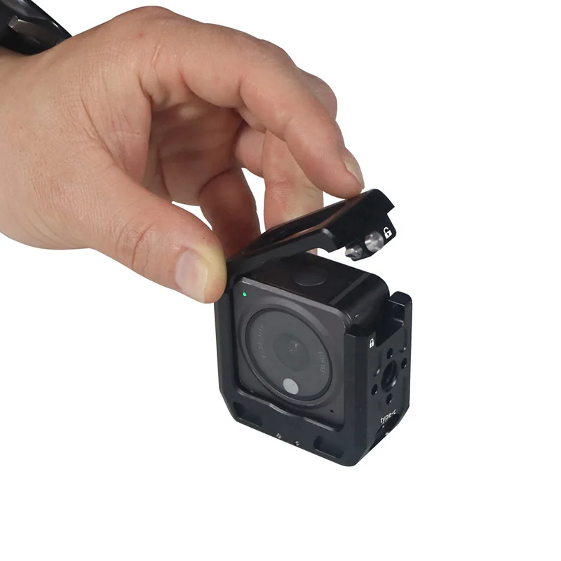 

Rechargeable Aluminum Alloy Quick Release Cage for DJI Action 2 Main Camera – Type-C Charging 1/4" 3/8" Arri & Cold Shoe Mount