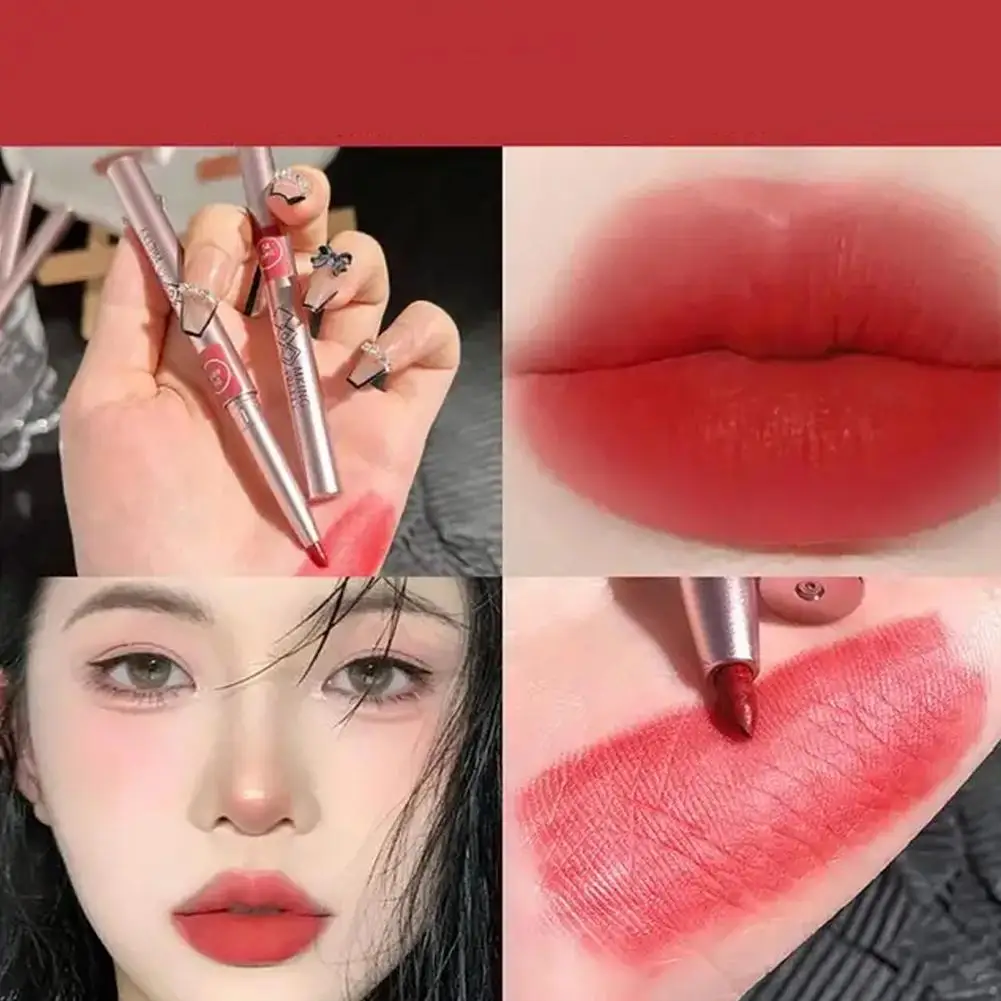 Lápiz labial giratorio de 6 colores, delineador de labios resistente al agua, contorno de labios, maquillaje de larga duración, lápiz de labios femenino mate Li B2H5