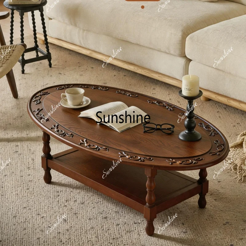 French retro solid wood coffee table, living room small apartment