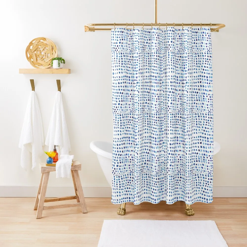 

Blue Watercolor Dots Shower Curtain Waterproof Fabric Bathroom Modern Bathroom Accessories Anime Shower Curtain