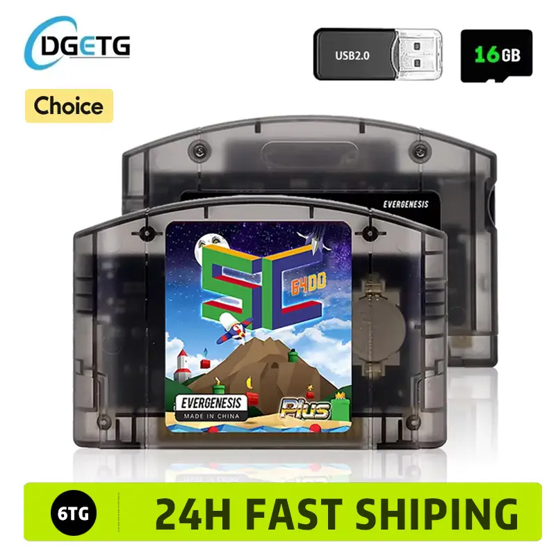 EVERGENESIS SC64 Open Source N64 800 em 1 Cartucho de jogo para Nintendo 64 Cartão de jogo grátis 16GB Compatibilidade de cartão Suporte 64DD