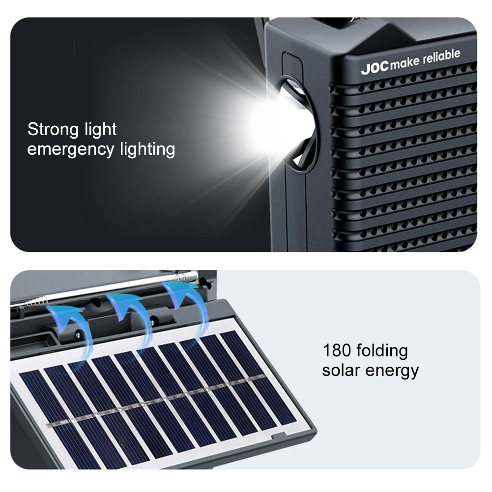 راديو AM FM SW شحن بالطاقة الشمسية راديو كامل النطاق راديو الطوارئ استقبال راديو عالي الحساسية مع مصباح يدوي LED مكبر صوت BT