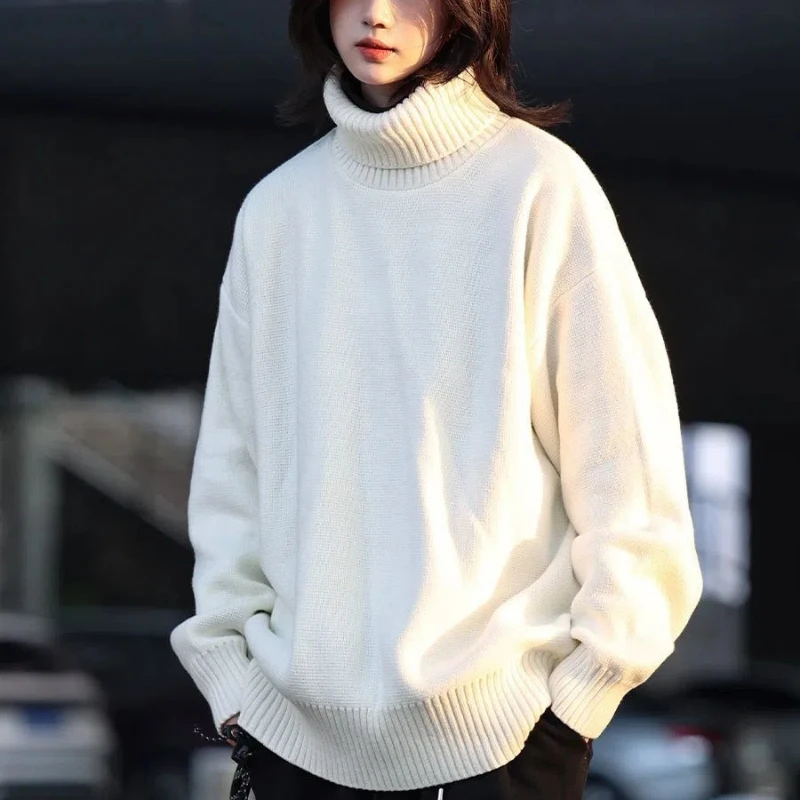 

Autumn Winter High Neck Base Shirt Long Sleeved Loose Pullovers Women's Clothing Retro Solid Color Versatile Same Style Sweaters