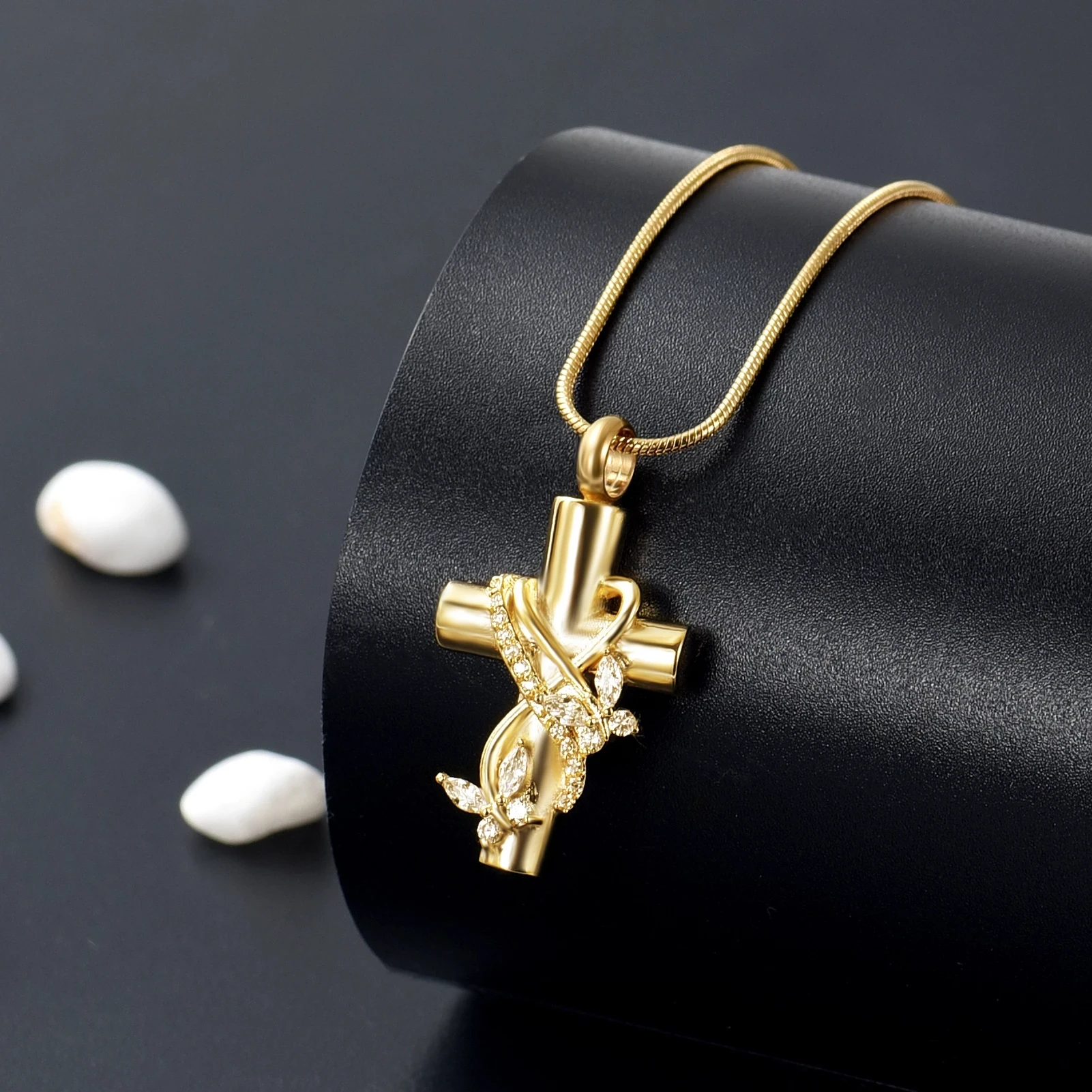 Memorial Jewelry  Crystal Butterfly Cross Stainless Steel Cremation Necklace Urn Pendant For Ashes Women Men Best Gifts