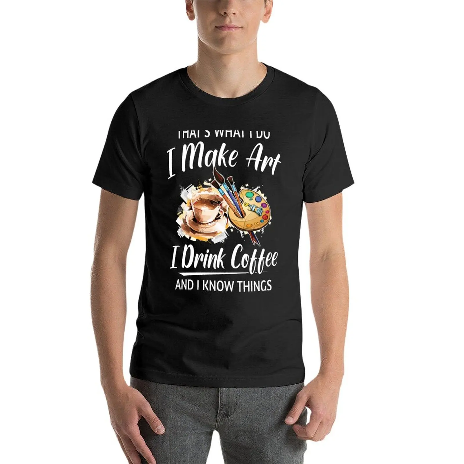 Camiseta lisa para hombre, ropa bonita para hacer arte, beber café y saber cosas