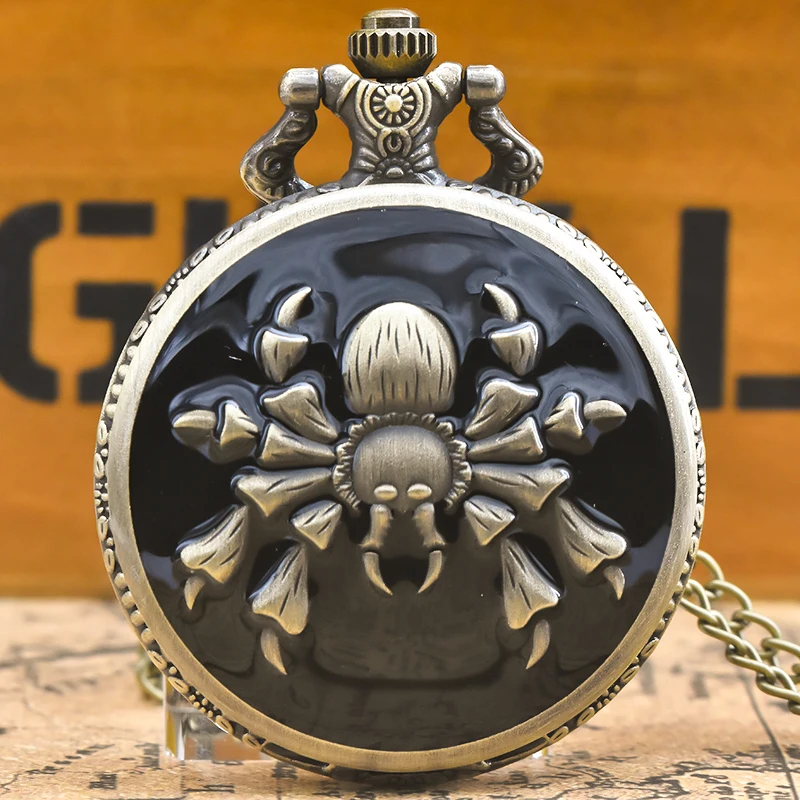 Steampunk Vintage Bronze Animal Spider Quartz Pocket Watch Necklace Pendant Clock Chain Men Women Chain Gift