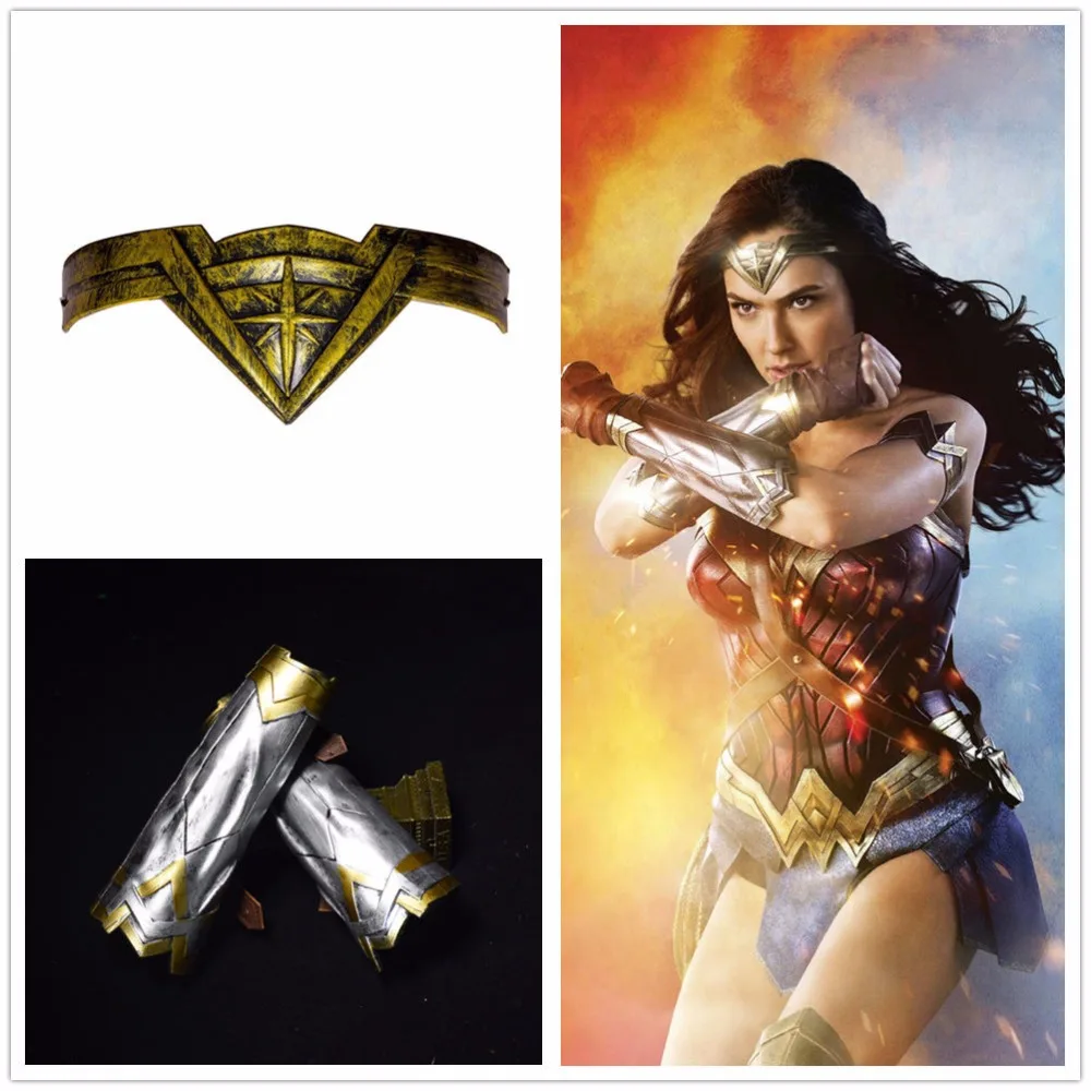 

Cosplay Superhero Wonder Women Diana Prince Armband Gauntlet and Tiara Headband Crown Wrist Costume party Anime stage show props