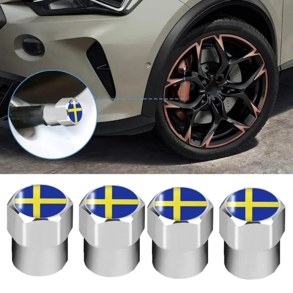 

4x Metal Car Tire Valves Cap Sweden Flag Emblem Wheel Tire Valve Caps Airdust Tyre Rim Stem Covers for Car Motorcycle Truck Bike