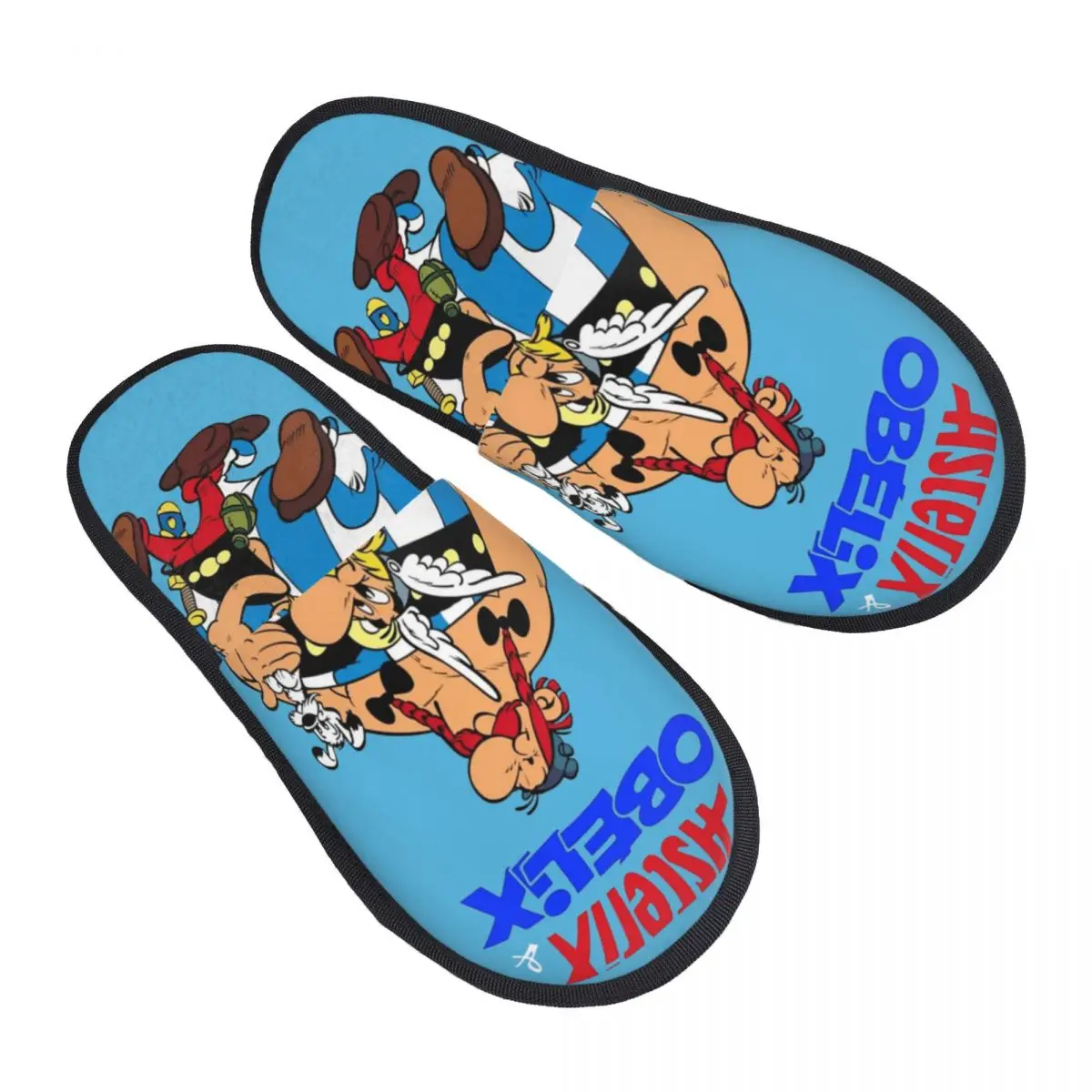 Women Asterix-and-Obelix Humor Cartoon House Cotton Slippers Bedroom Funny Soft Household Fur Slides Slippers Non-slip