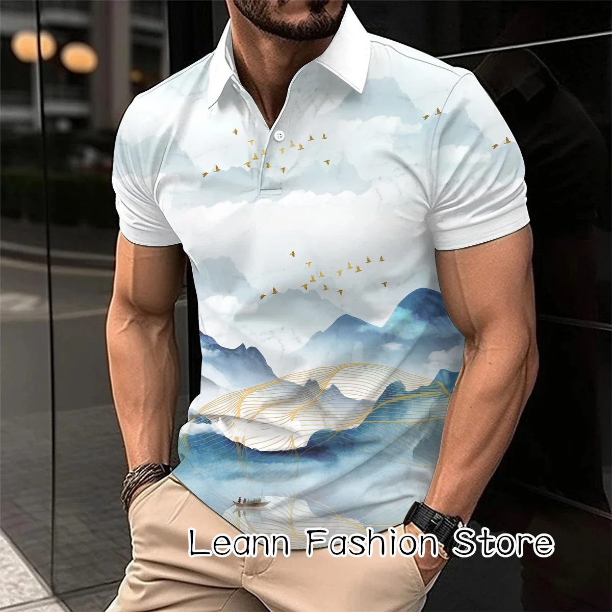 

Summer Men Vintage Polo Shirt Male 3D Wash Painting Short Sleeve Tops Tees Casual Button Lapel Polo T-Shirt Fashion Clothing