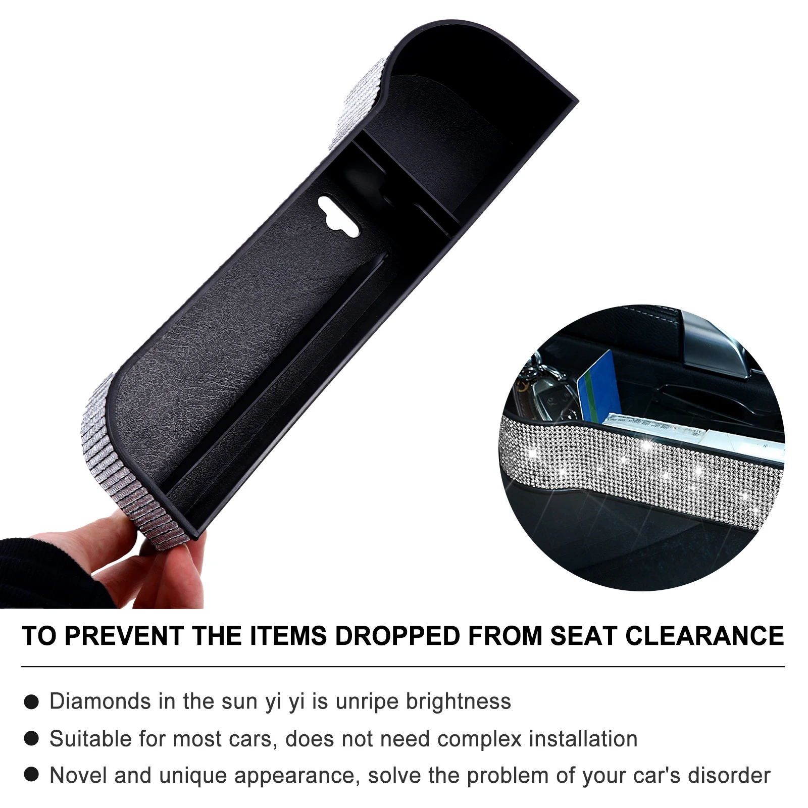 

Sparkle Bling Seat Gap Filler Durable Abs Rhinestone Storage Organizer Console Practical Box For Small Items
