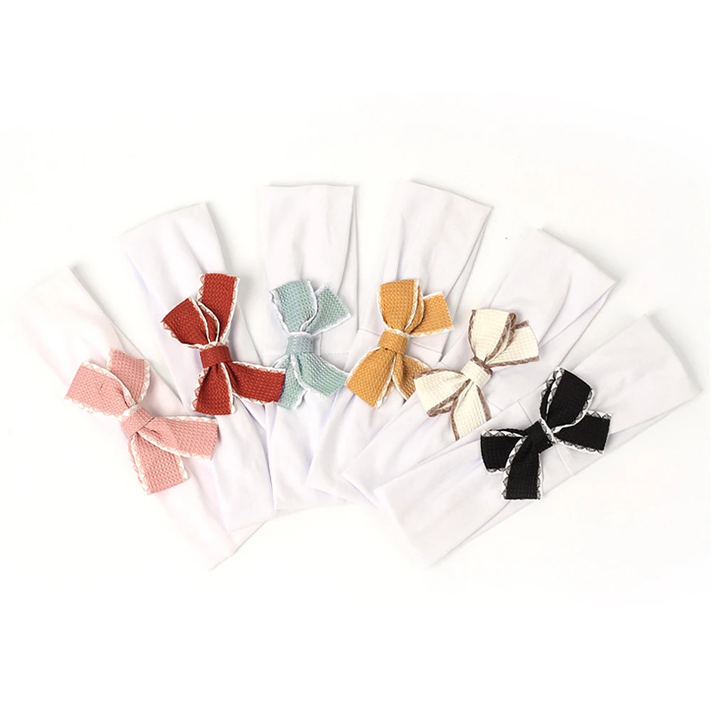 Cartoon Kids Baby White Headband Children Soft Bowknot Knitted Elastic Hairband Hair Accessories For Girls Headwear Wholesale