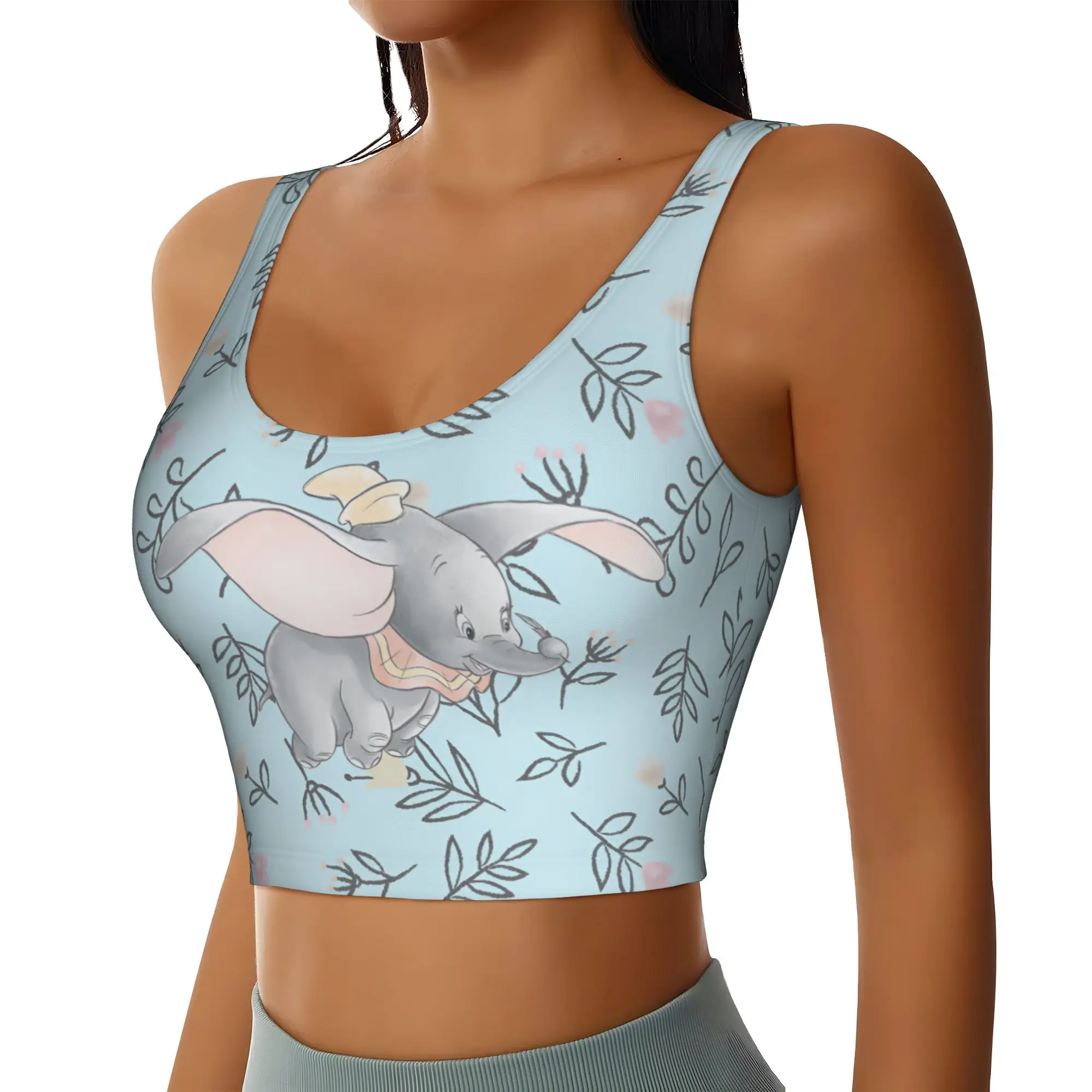 Custom Women D-Dumboes Sports Bras Anime Elephant High Impact Gym Workout Running Crop Tank Tops