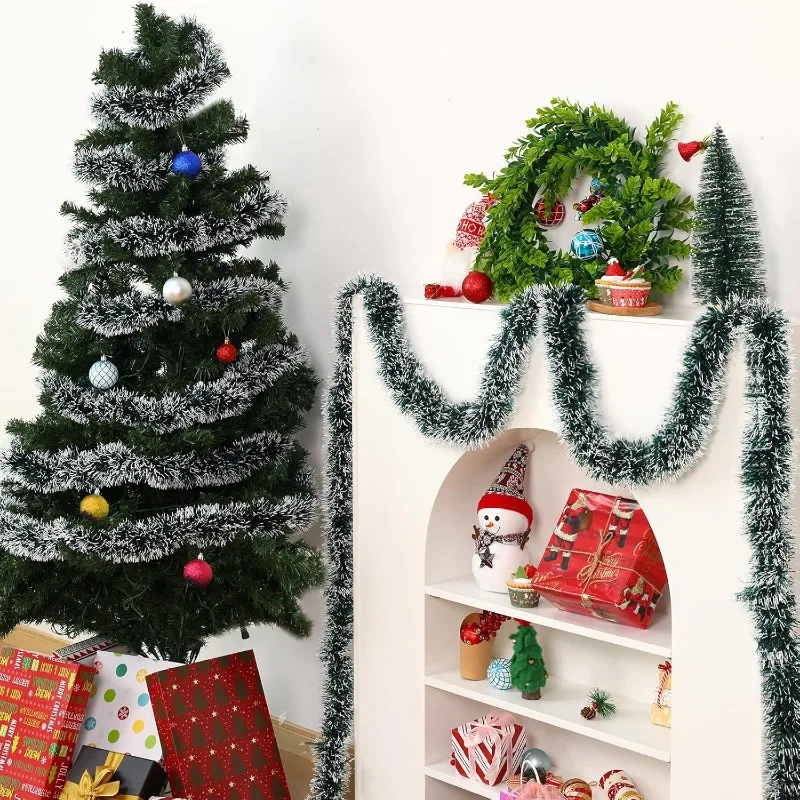 50/2M Christmas Green Cane Tinsel Ribbons Garland Xmas Tree Hanging Pendents Wreath Ribbon Ornaments Party Home Decor Supplies