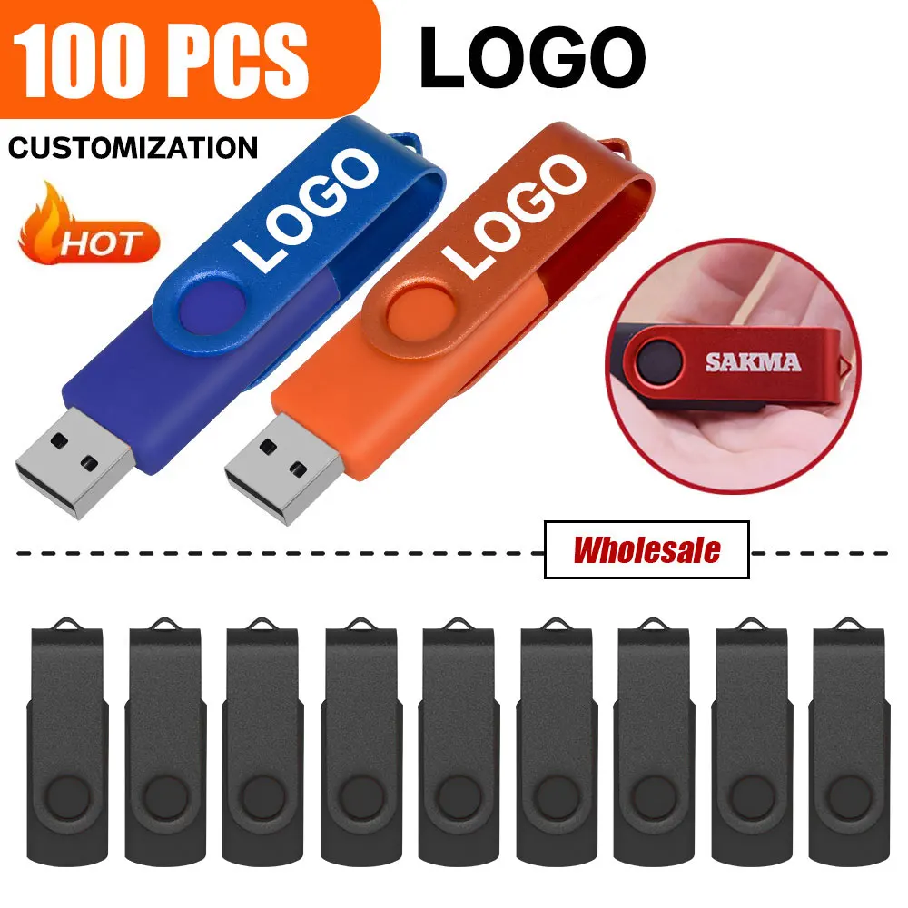 100 Uds USB 2,0 Pendrive 128GB 64GB 32GB 16GB 8GB unidad Flash USB 4GB 2GB logotipo láser gratis 2,0 unidad Flash USB Stick el mejor regalo