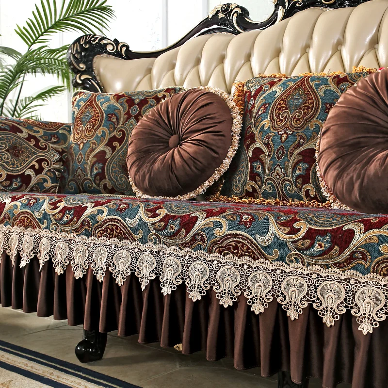 Anti-slip Chenille Sofa Cover European Luxury Jacquard Couch Cushion Living Room All-season Universal Slipcover Home Decoration