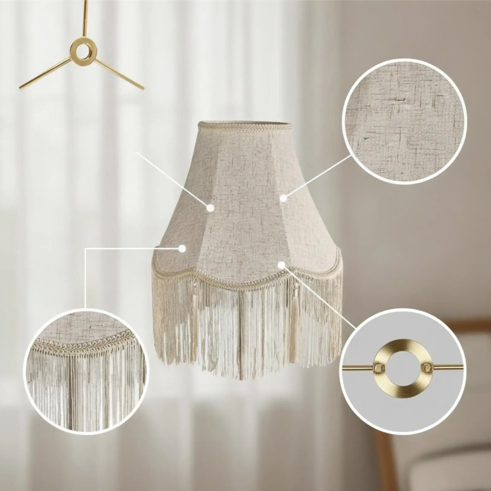 Faux Silk Folding Lamp Shade Fringe Trim Classic Tapered Design Handmade Fabric Cover for Table Lamp Bedside Nightstand