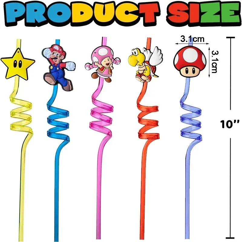 8pcs Super Marios Drinking Straws Kids Reusable Straw Birthday Party Decoration Baby Shower Anime Marios Bros Party Supplies Toy