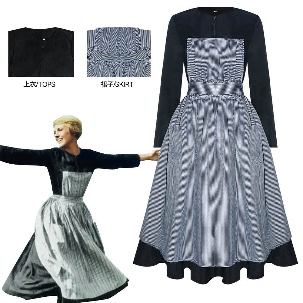 ماريا تأثيري المرأة زي الفيلم الصوت تأثيري الموسيقى لعب الأدوار فستان خادمة ملابس ماريا دو ري مي هالوين كرنفال البدلة