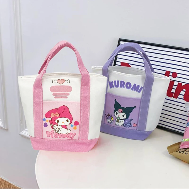 

Sanrio Handbag Kawaii Cartoon Canvas Bag Kuromi Cinnamoroll for Women's Shoulder Bags Casual Large Capacity Shopping Bag Gifts