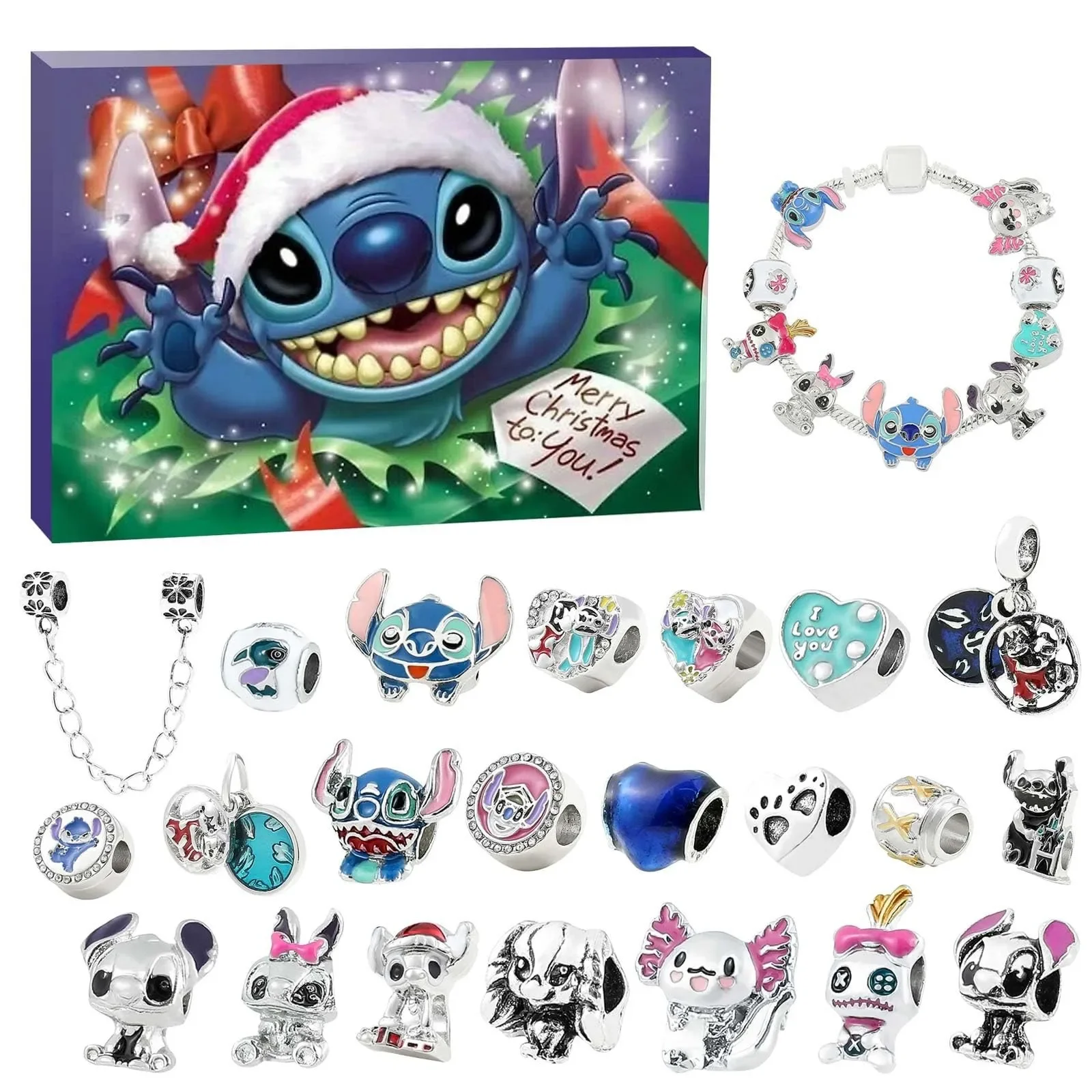 

Disney Stitch Christmas Advent Calendar Bracelets 24 Days Christmas Countdown Calendar Diy Jewelry Making Kit Kids Gifts