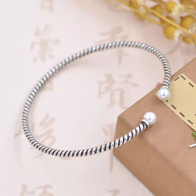 

Браслет из стерлингового серебра 925 пробы с витым витым жемчугом, корейская версия, модные простые ювелирные изделия, подарок для женщин