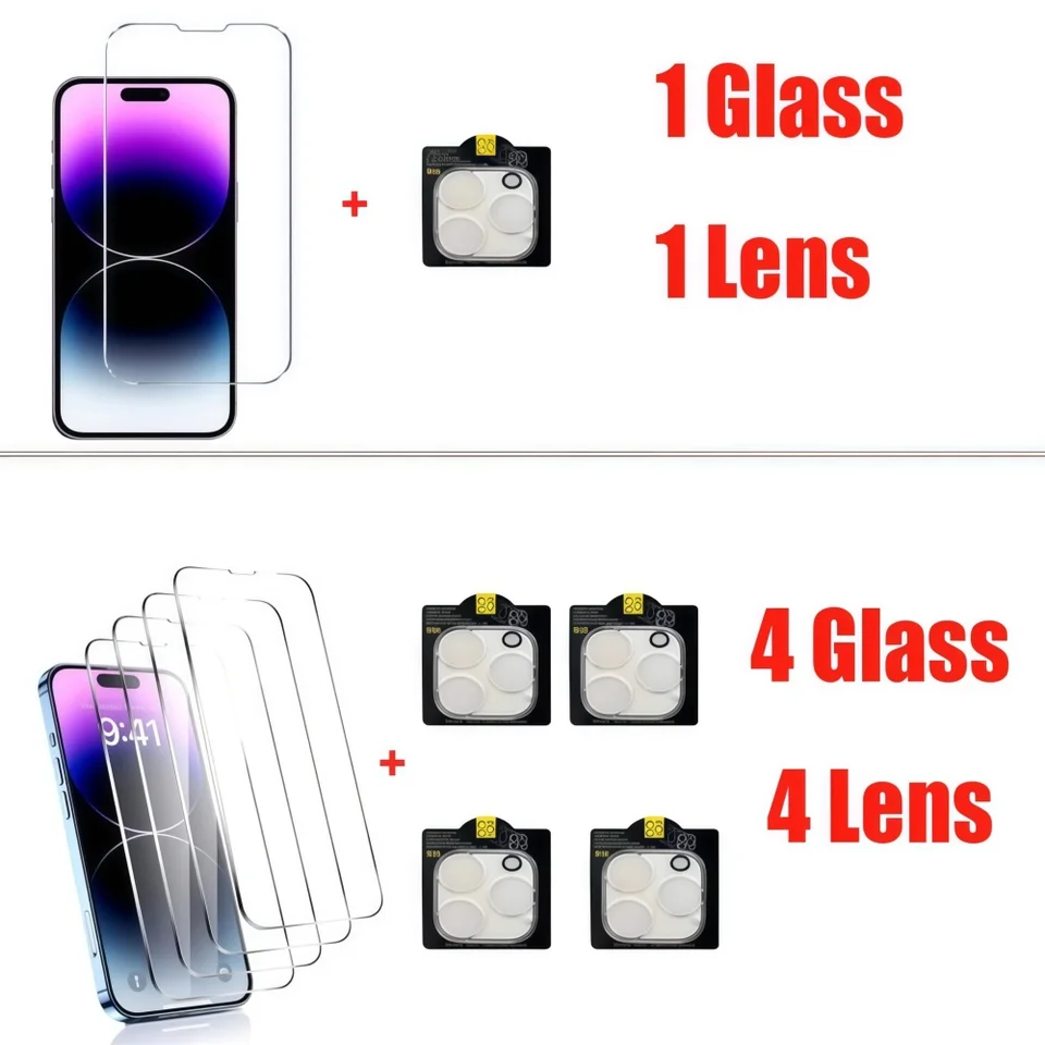 1~4 Piezas Protector de Pantalla para iPhone 17 16 15 14 Pro Max Vidrio de Lente para iPhone 12 11 13 Mini Vidrio Templado para iPhone 17 Pro 2