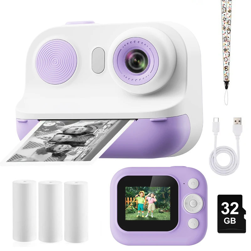 Instant Print Camera For Kids Mini Digital Video Camera Dual Lens Photo Printing Portable Thermal Paper Toys Camera Kids Gifts