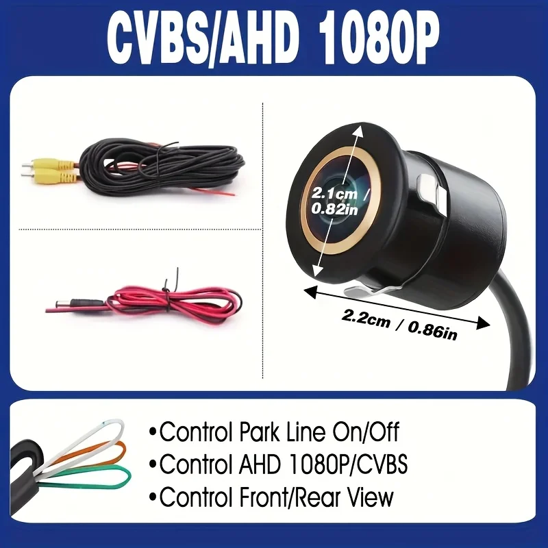 كاميرا احتياطية للرؤية الخلفية عين السمكة AHD 1080P/CVBS مع رؤية ليلية وخطوط دليل وقوف السيارات وسيارات الدفع الرباعي والبيك اب والتخييم والجرار والشاحنات