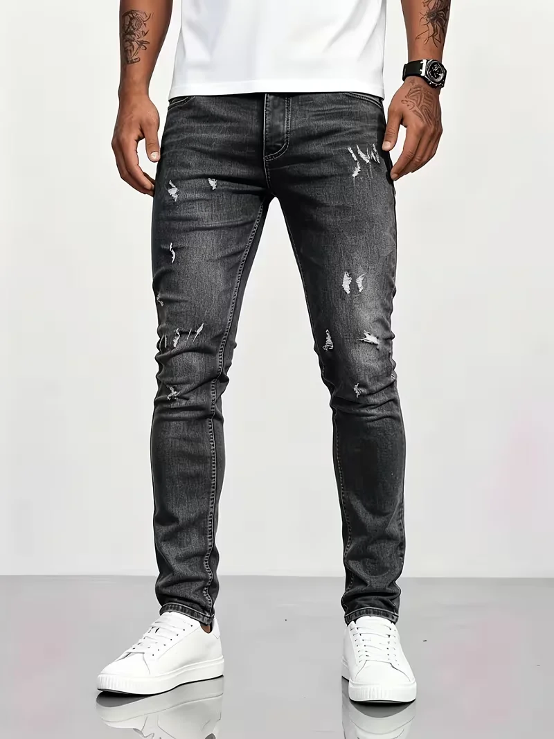 Commuter Business Street Style Stretch Jogger Versatile Jeans, Fashionable Trendy Casual Streetwear Sporty Youthful Men's Slim-Fit Long Pants