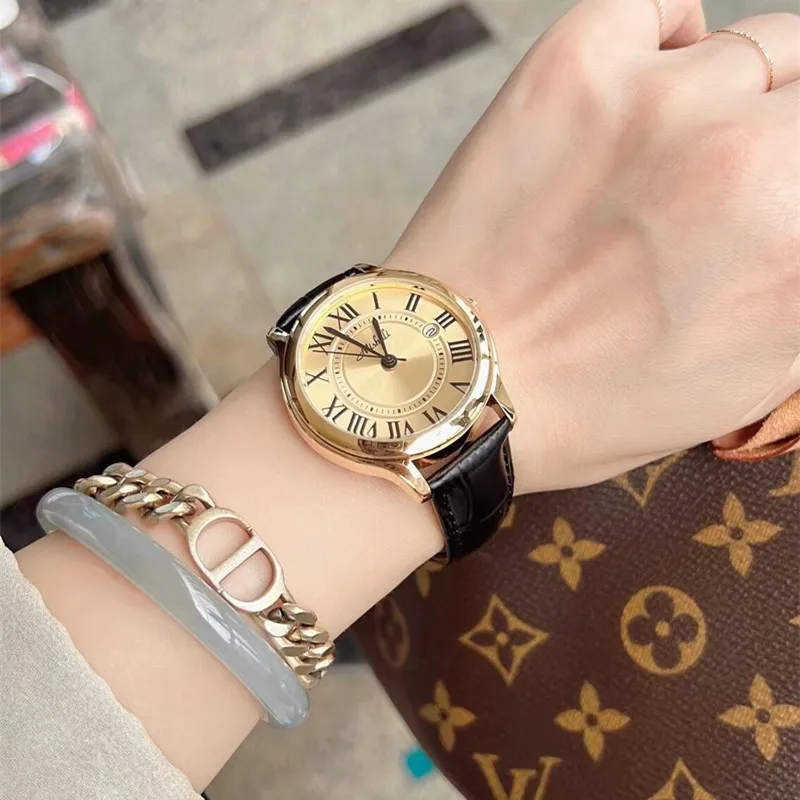 Luxury Couple'S Watches Men'S And Women'S ModelsLarge Dial Simple And Elegant Design, High-End Feel Leather Strap Women'S Watch.