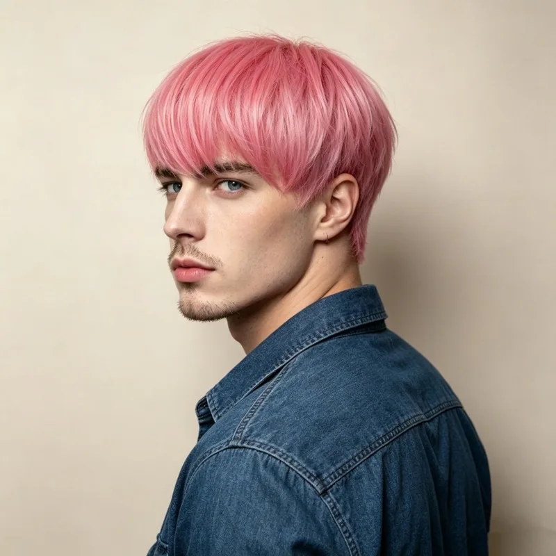 Fashionable Handsome Light Pink Short Hair Men'S Wig Personalized Outdoor Travel Party Wear Simulation Synthetic Wig Headgear