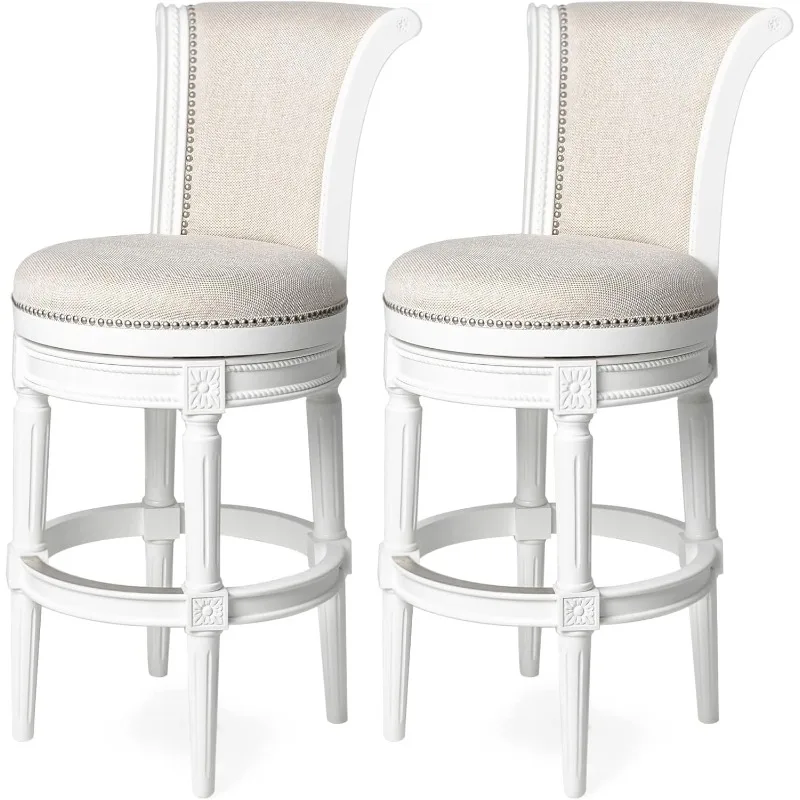 31 Inch Tall Bar Height Upholstered Barstool with Back in White Oak Finish with Natural Color Fabric Cushion Seat