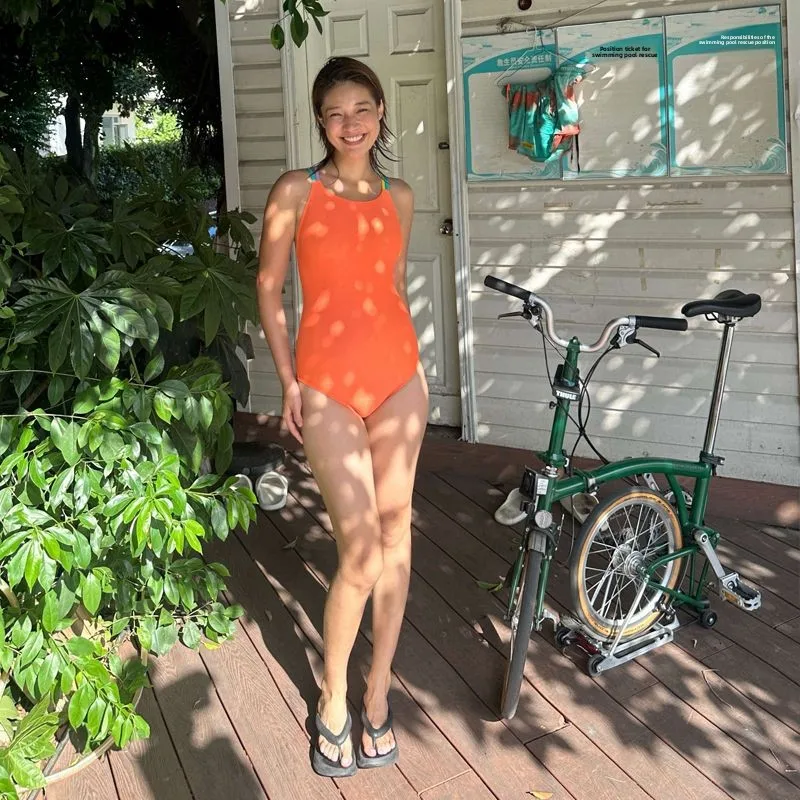 Speedy Cute Girl Couleur Stripe Double sangle d'épaule Couleur Blo Sport Étudiant Conservateur Natation Gym Formation Sw...