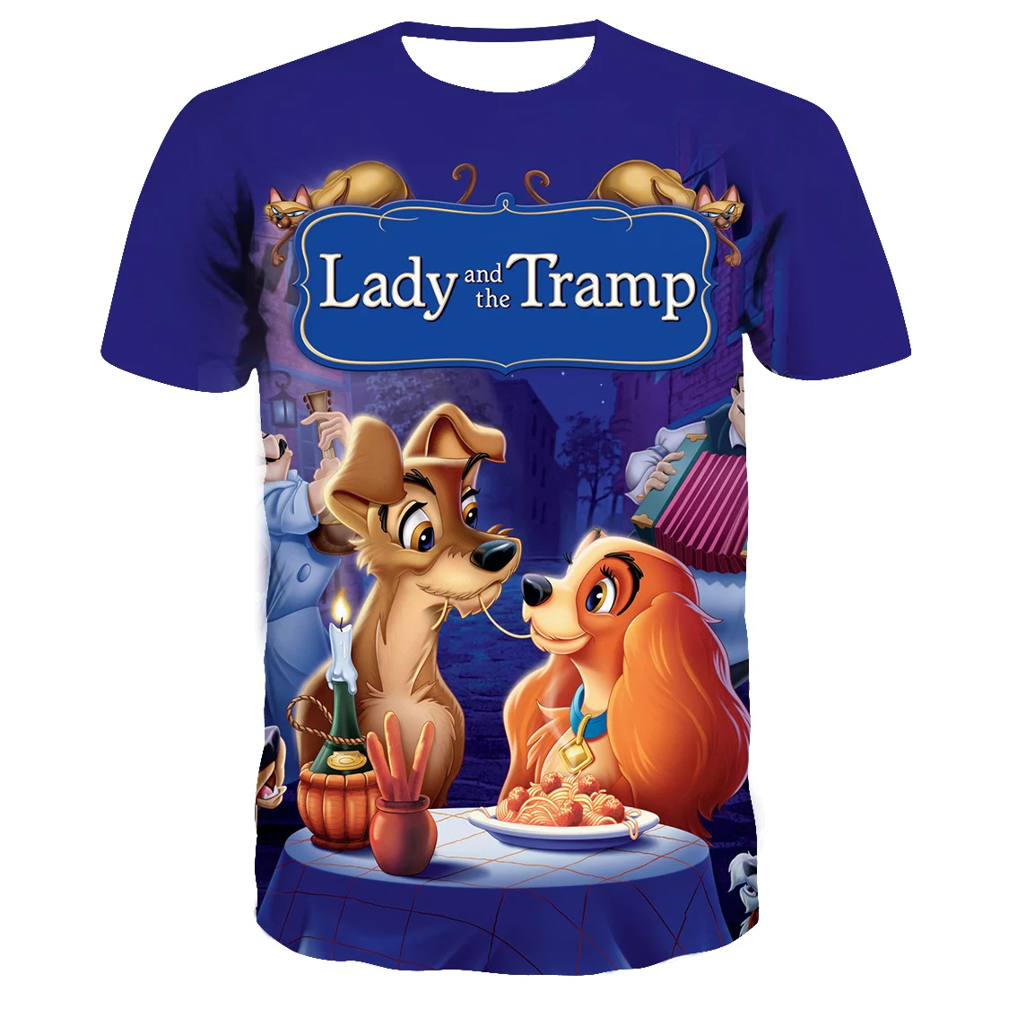 

Disney Lady and the Tramp Men Women T shirt Harajuku O-neck Short Sleeve T-shirt Tops Children Tee Kids Boys Girls T shirts