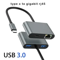 Adaptador de red LAN Ethernet de 1000Mbps, adaptador Gigabit USB C tipo C a RJ45, puertos PD tipo C de 60W y 2 puertos USB 3,0