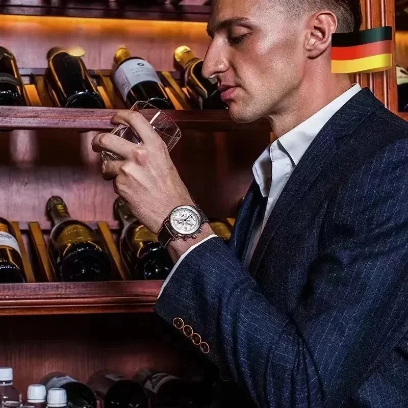 Zegarek męski Zeppelin Automatic Date, trzy tarcze, sekundnik, wielofunkcyjny, do pracy i na co dzień, kwarcowy.